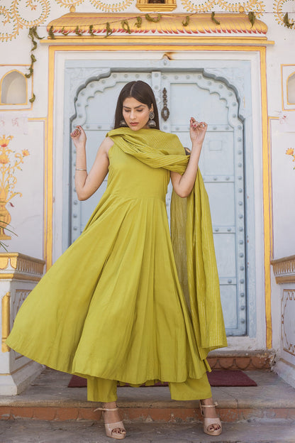 Noori Olive Anarkali Set