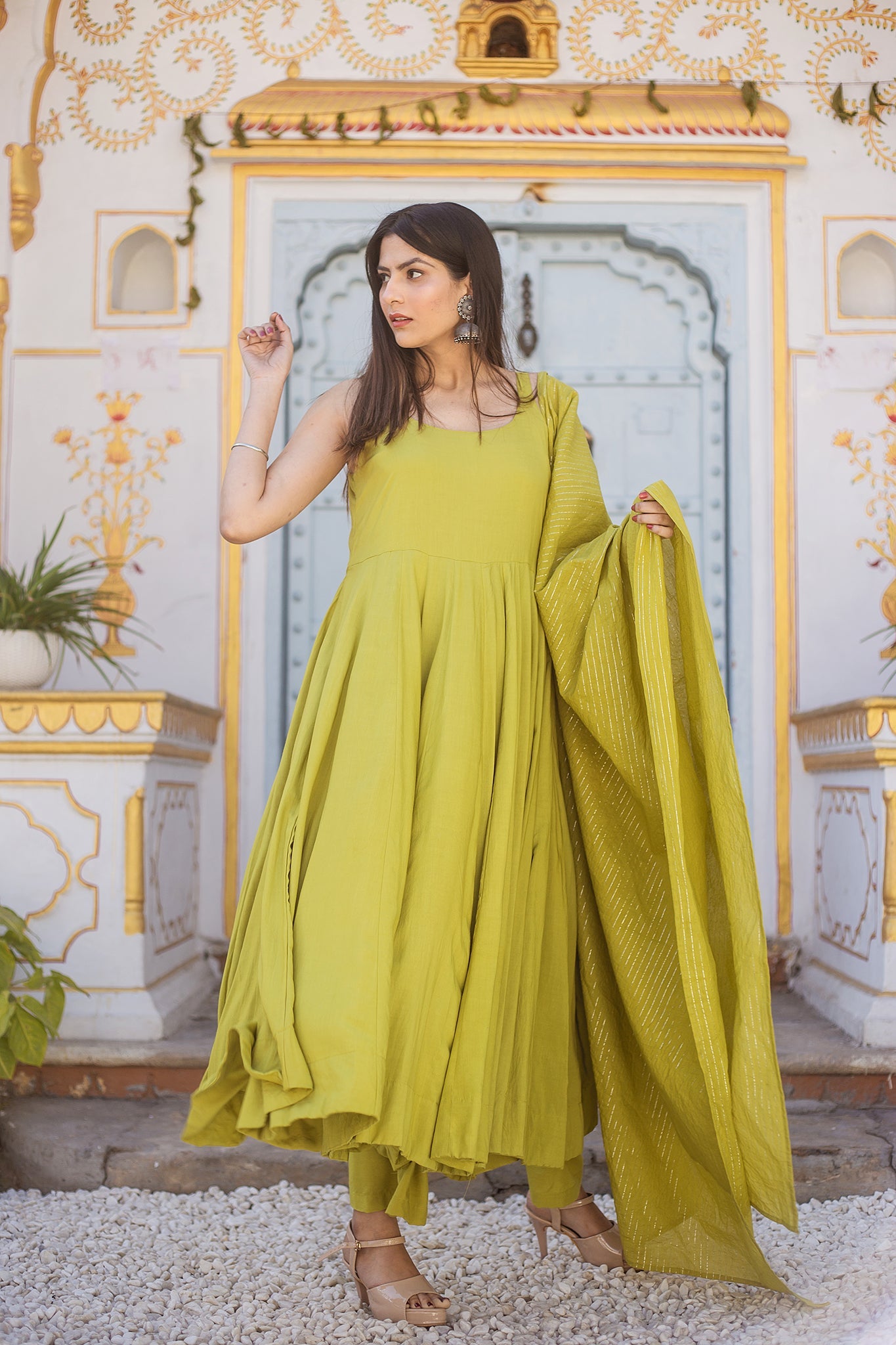 Noori Olive Anarkali Set