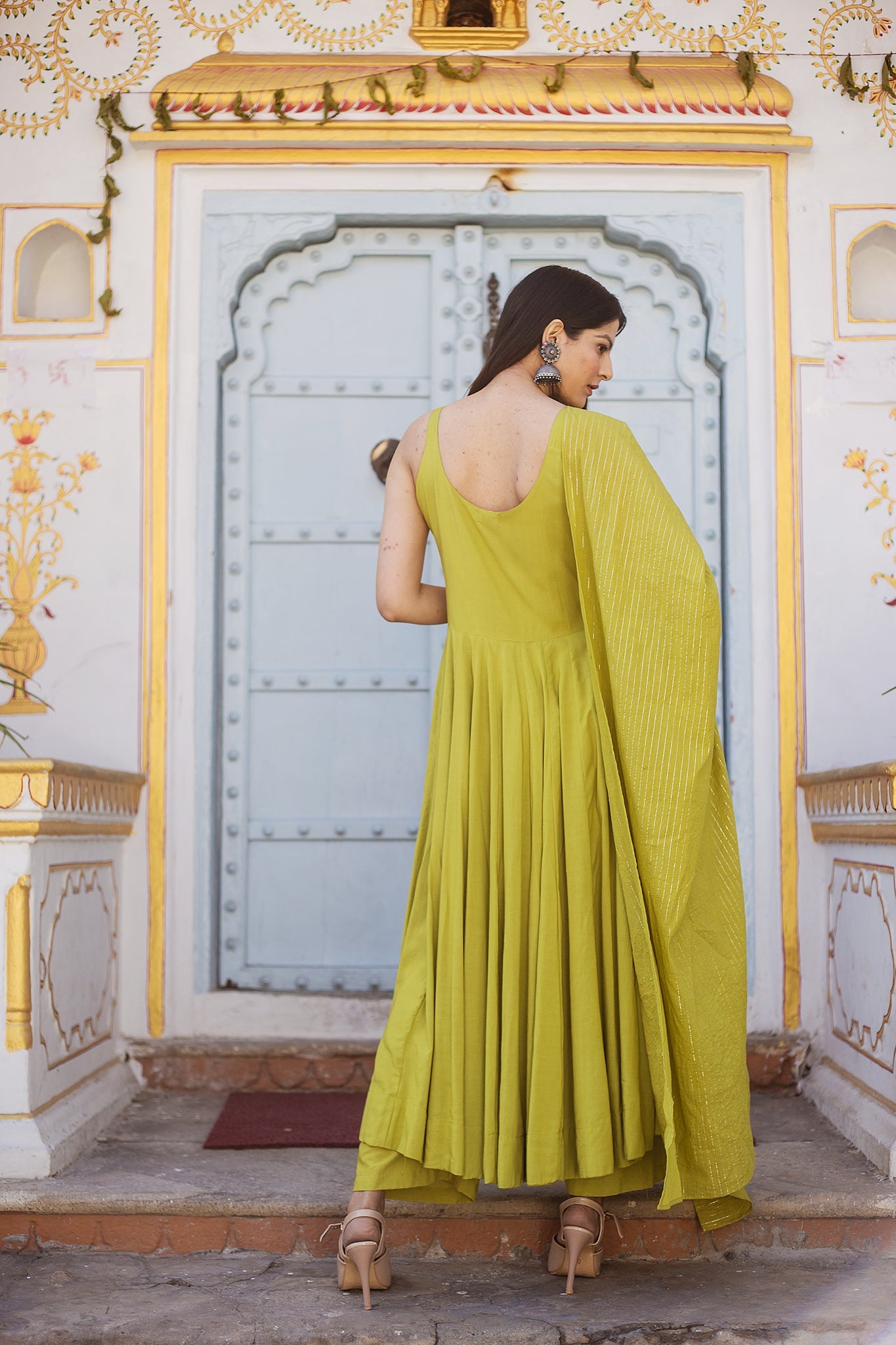 Noori Olive Anarkali Set