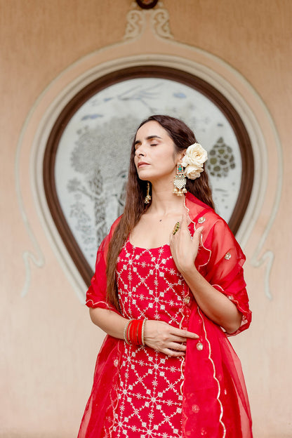 Bahaar Red Sharara Set