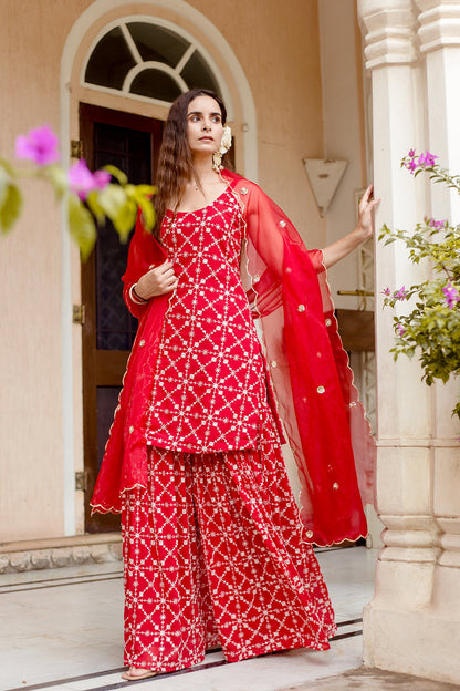 Bahaar Red Sharara Set
