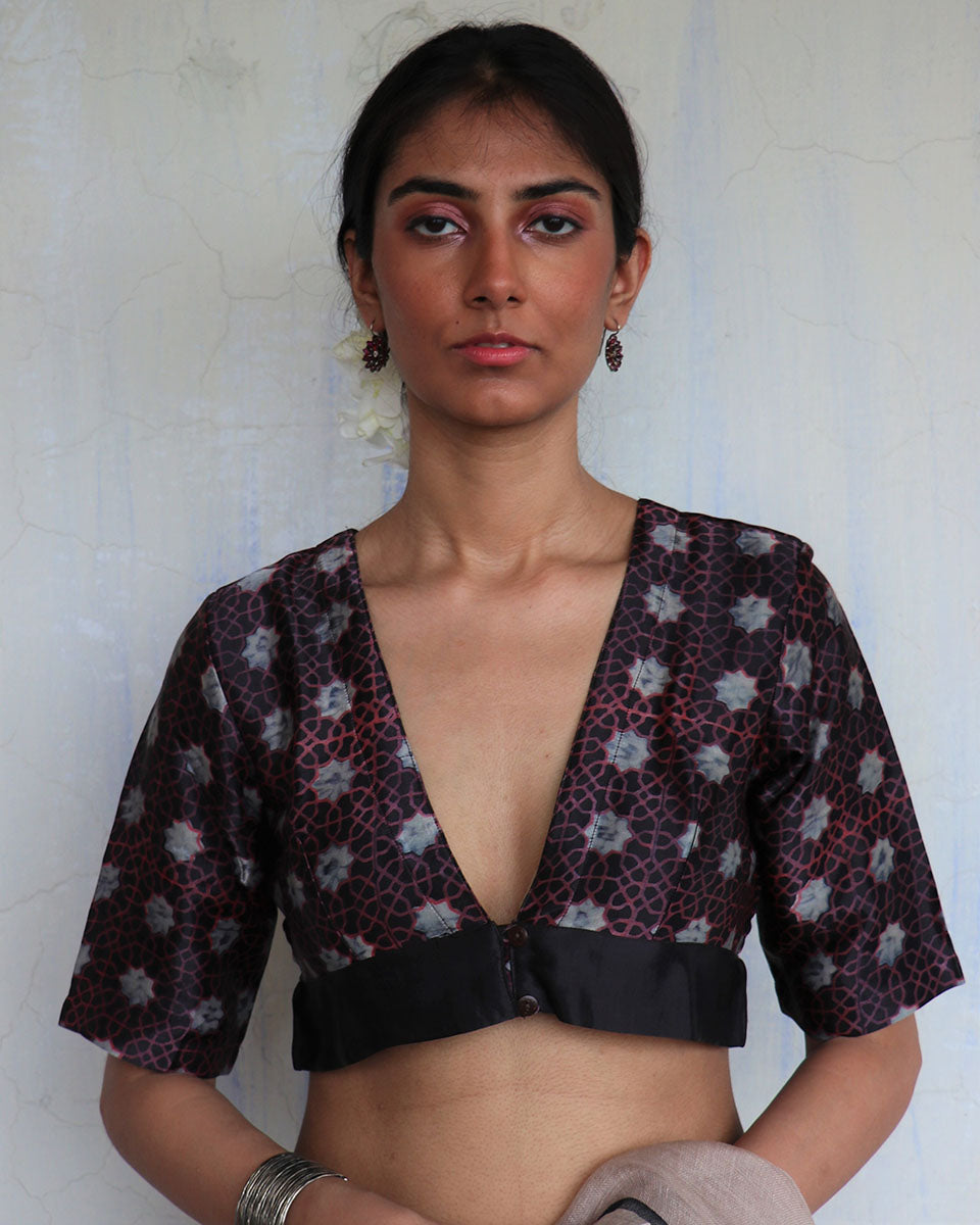 Chidiyaa Parveen Black Hand Blockprinted Mashu Silk Blouse