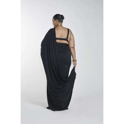 ITRH Phoenix Black Saree with Stitched Blouse (Set of 2)