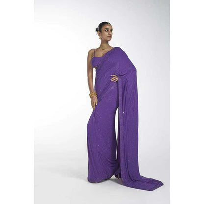 ITRH Enchanted Purple Saree with Stitched Blouse (Set of 2)