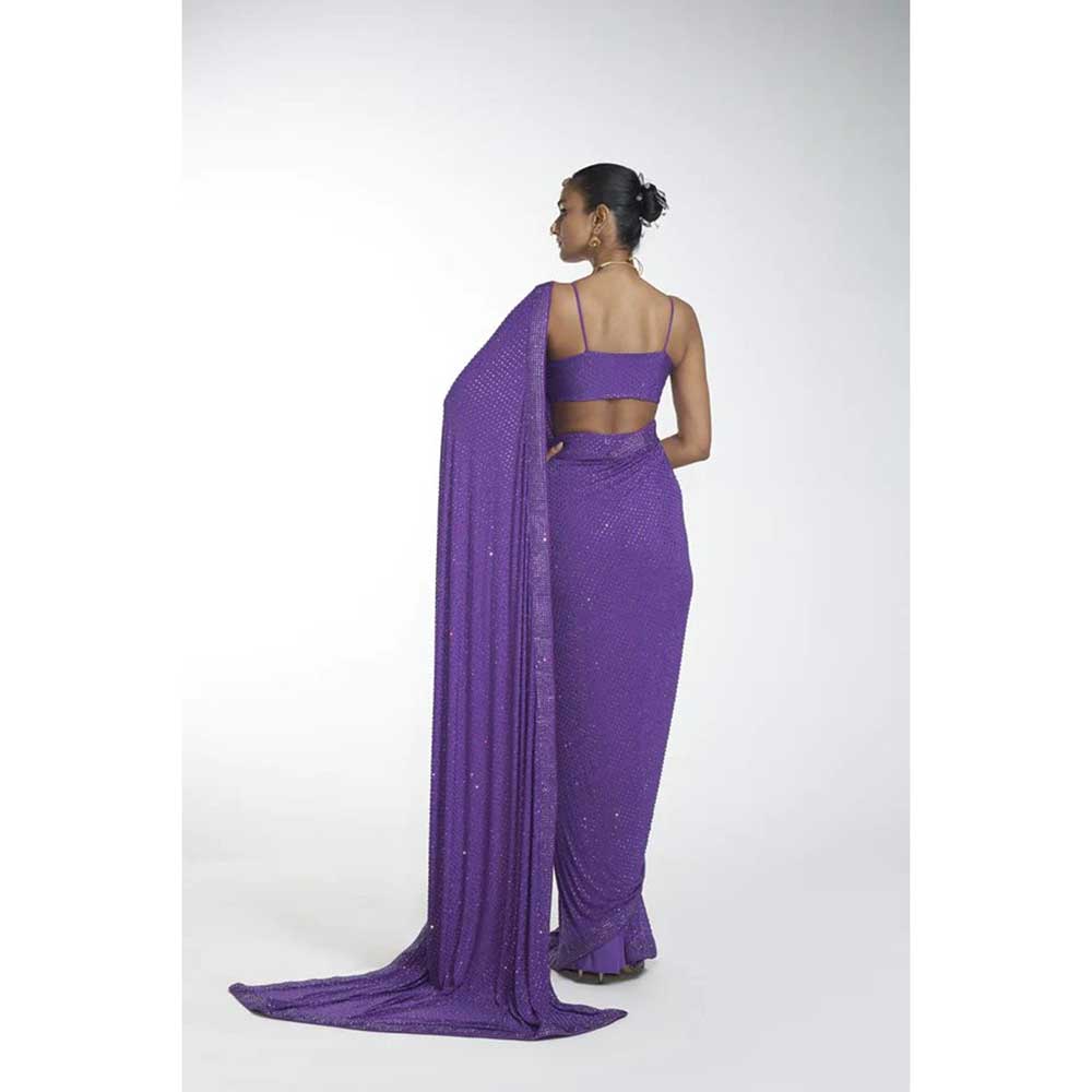 ITRH Enchanted Purple Saree with Stitched Blouse (Set of 2)