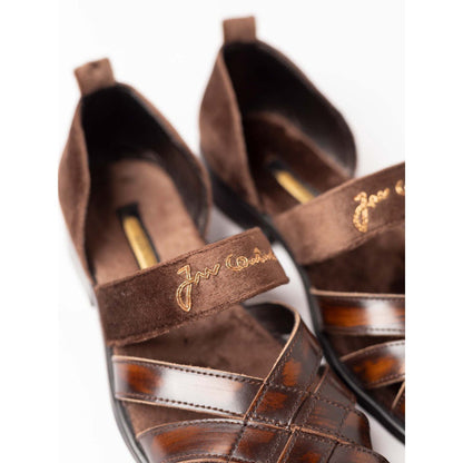 Jatin Malik Coffee Brush off closed toe Peshawari Formal Shoes