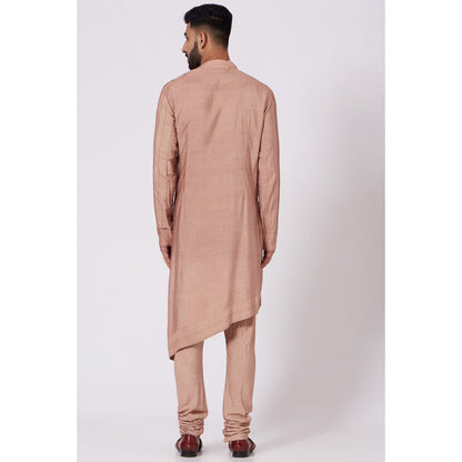 Jatin Malik Champagne Shoulder Buttoned Kurta (Set of 2)