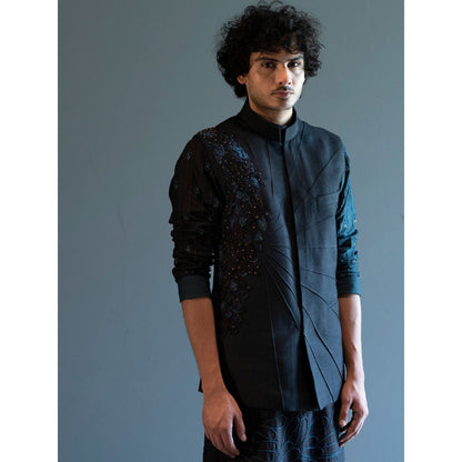 Jatin Malik Charcoal Grey Organza Jacket (Set of 3)