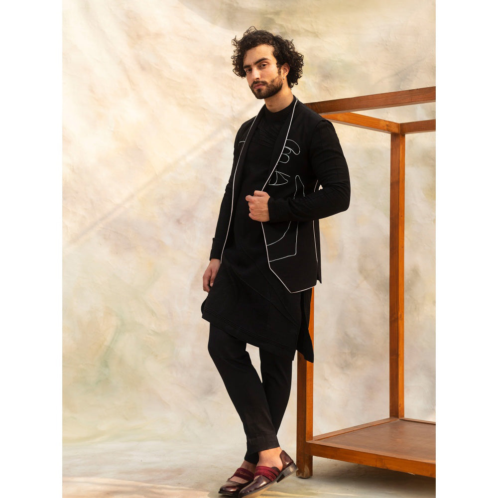 Jatin Malik Black Handpainted Open Nehru Jacket (Set of 3)
