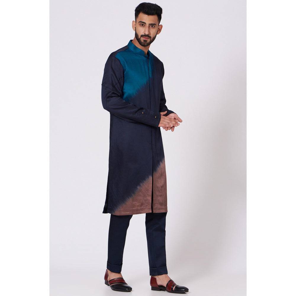 Jatin Malik Teal Blue Ombre Kurta (Set of 2)