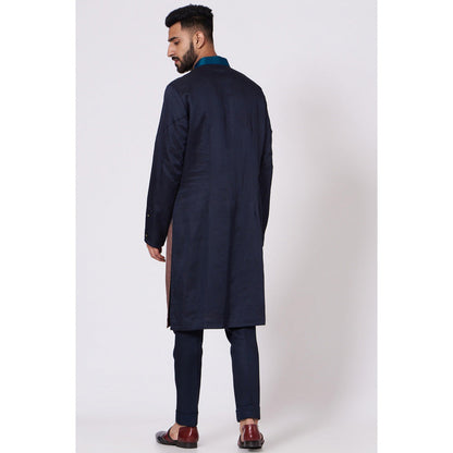 Jatin Malik Teal Blue Ombre Kurta (Set of 2)