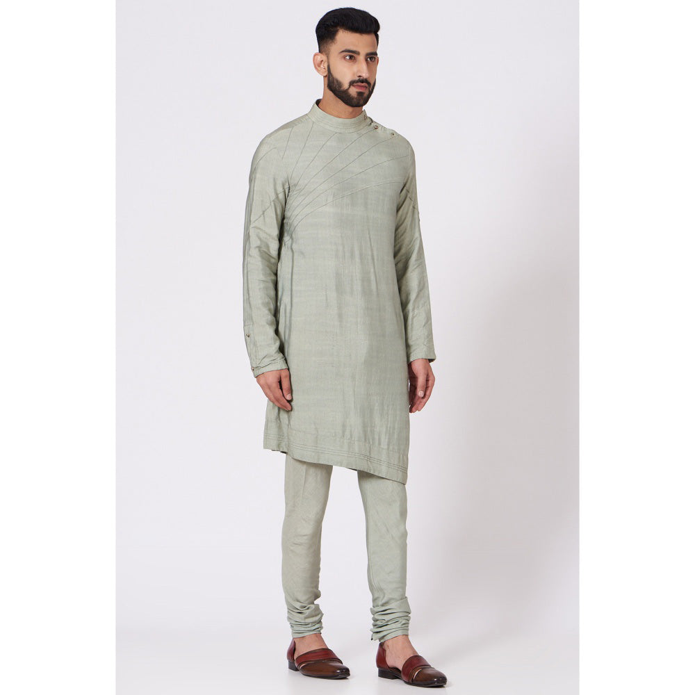 Jatin Malik Sage Green Shoulder Buttoned Kurta (Set of 2)