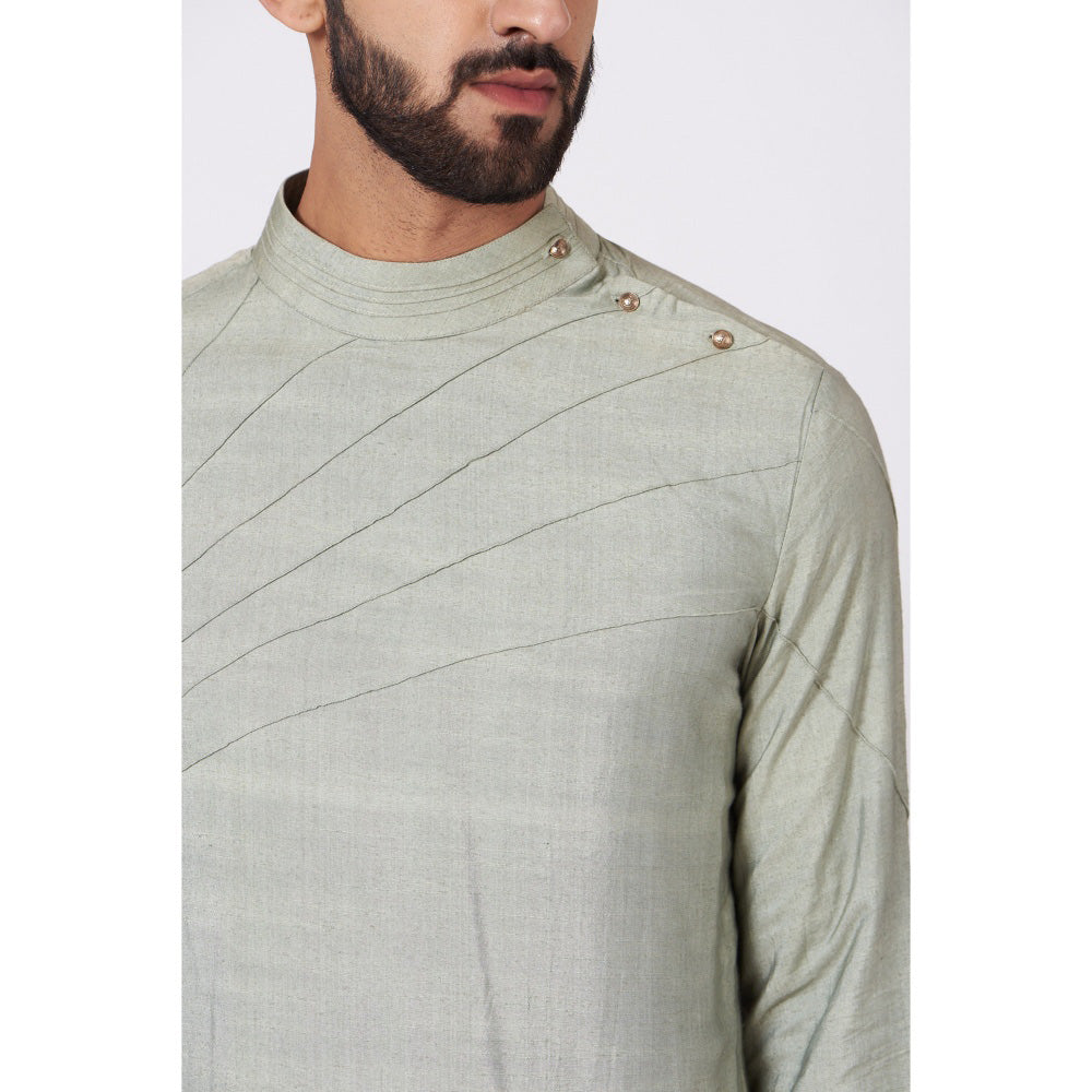 Jatin Malik Sage Green Shoulder Buttoned Kurta (Set of 2)