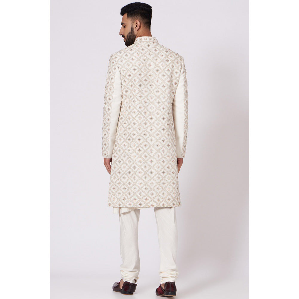 Jatin Malik Ivory Tan Sherwani (Set of 4)
