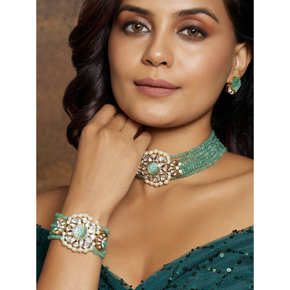Joules By Radhika Gold Tone Green Polki Bracelet