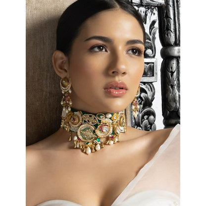 Joules By Radhika Multi-Colour Timeless Choker With Pearls Set