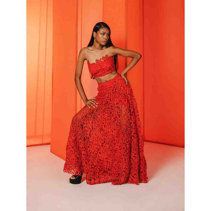 JULY ISSUE Red Gaia Crop Top & Long Skirt (Set of 2)