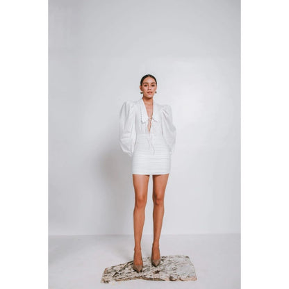 JULY ISSUE White Grace Ruched Short Dress