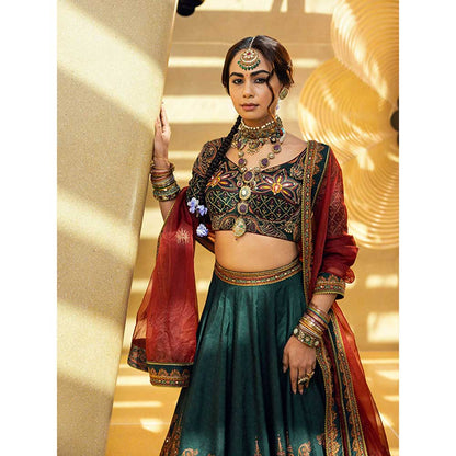 KALISTA Mehjabeen Forest Green Lehenga (Set of 3)