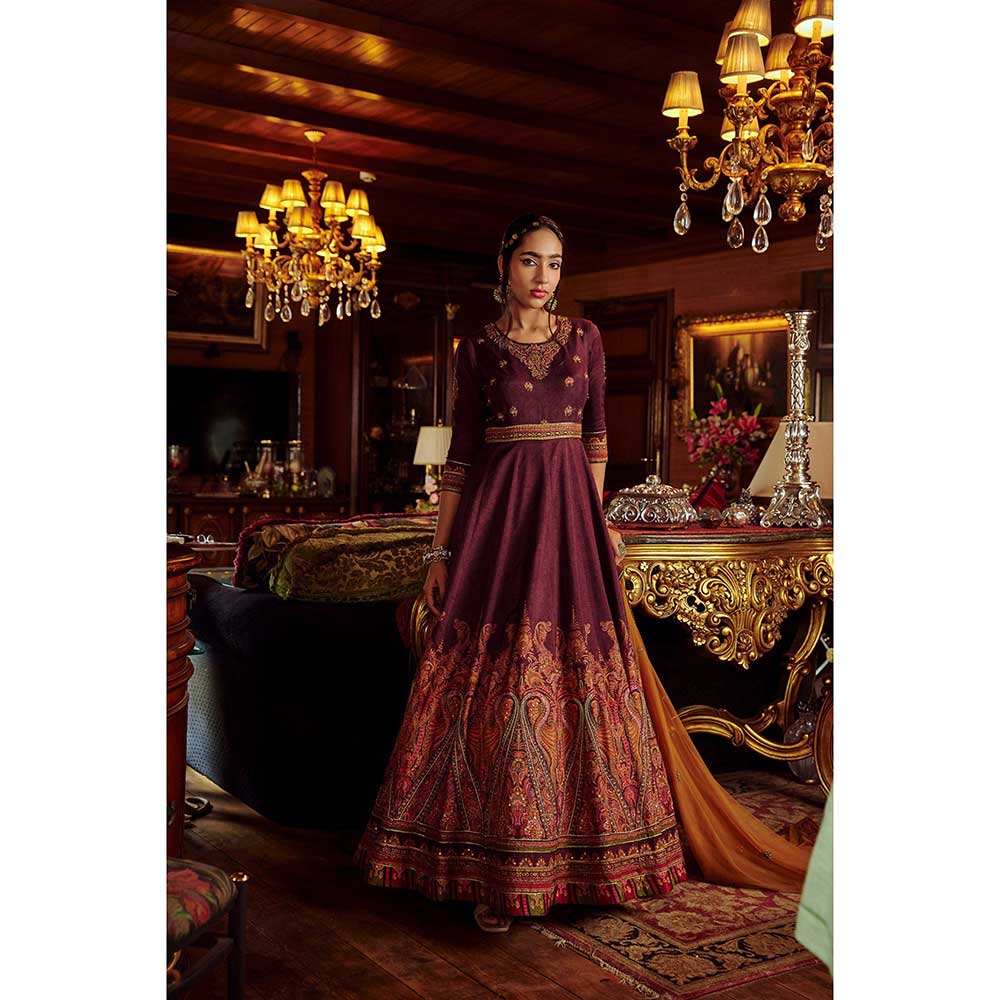 KALISTA Mehjabeen Wine Anarkali Set (Set of 2)