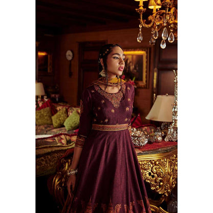 KALISTA Mehjabeen Wine Anarkali Set (Set of 2)