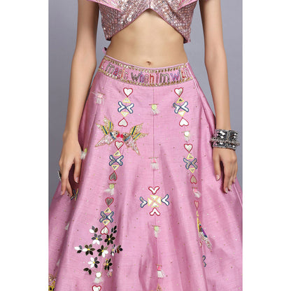 Arpita Sulakshana Cameo Pink Handpainted Lehenga Blouse and Dupatta (Set of 3)