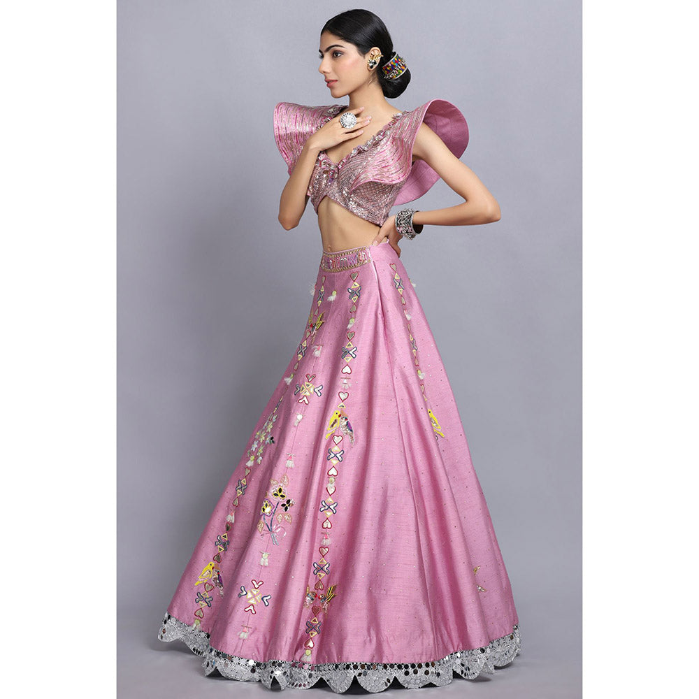 Arpita Sulakshana Cameo Pink Handpainted Lehenga Blouse and Dupatta (Set of 3)