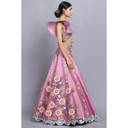Arpita Sulakshana Cameo Pink Handpainted Lehenga Blouse and Dupatta (Set of 3)