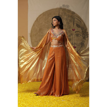 Arpita Sulakshana Apricot Orange Cape Blouse Palazzo with Cape (Set of 3)