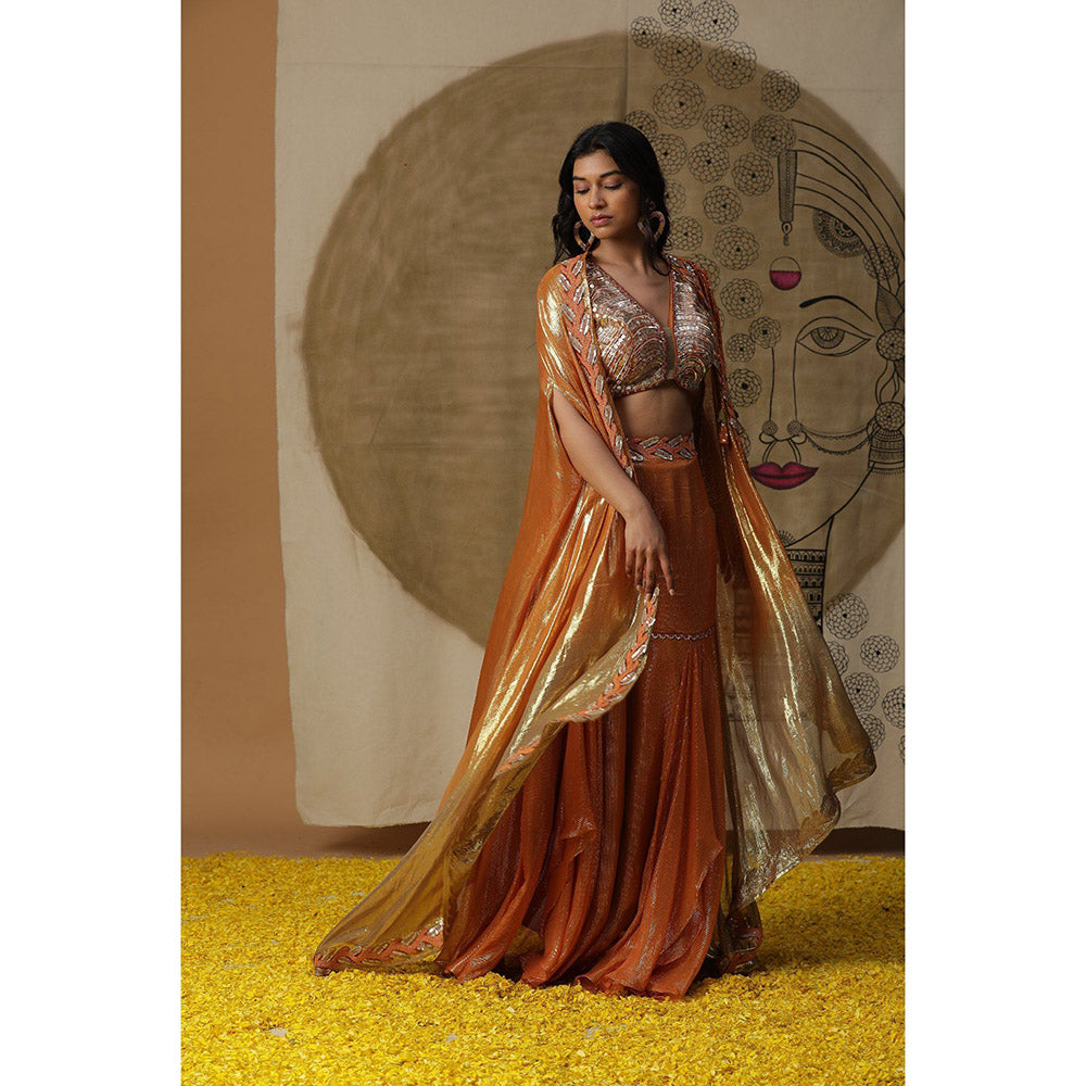 Arpita Sulakshana Orange Blouse Sharara with Cape (Set of 3)