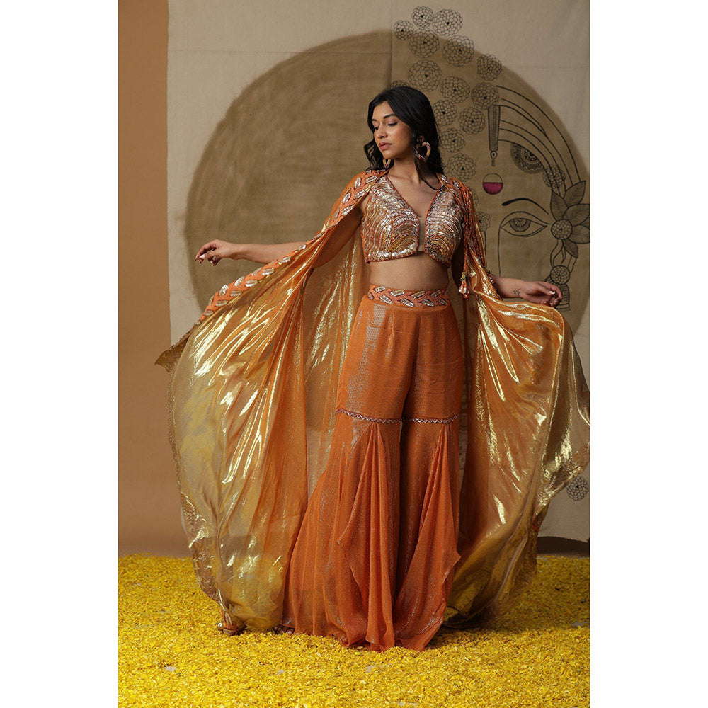 Arpita Sulakshana Orange Blouse Sharara with Cape (Set of 3)
