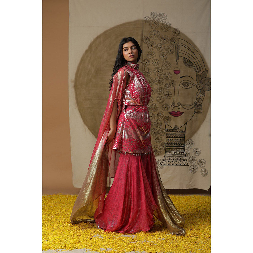 Arpita Sulakshana Red Kurta Sharara with Cape (Set of 3)