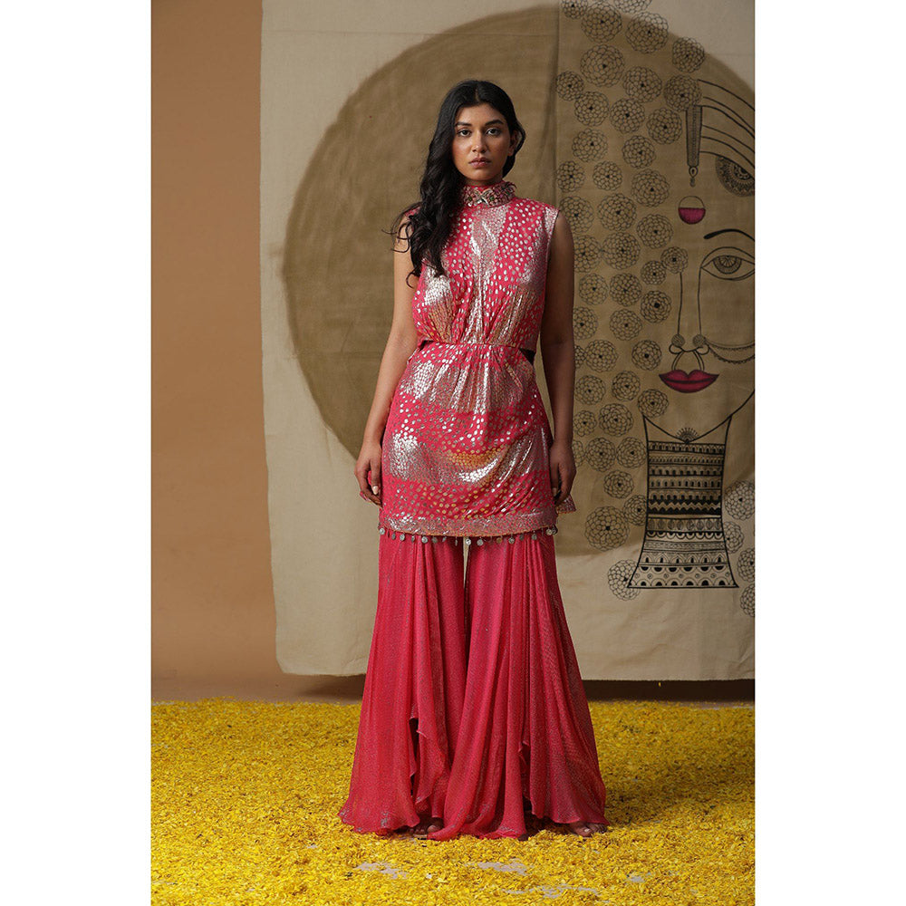 Arpita Sulakshana Red Kurta Sharara with Cape (Set of 3)