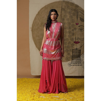 Arpita Sulakshana Red Kurta Sharara with Cape (Set of 3)