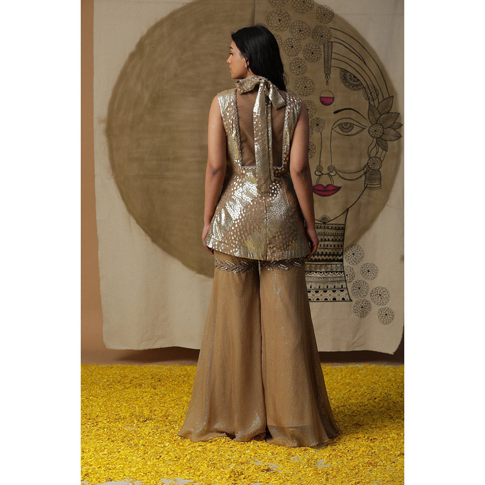 Arpita Sulakshana Dusty Brown Kurta Sharara with Cape (Set of 3)