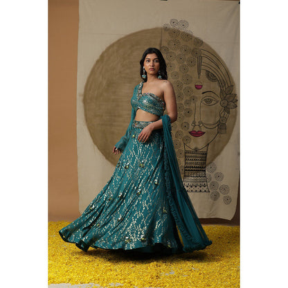 Arpita Sulakshana Teal Blue Blouse Lehenga with Dupatta (Set of 3)