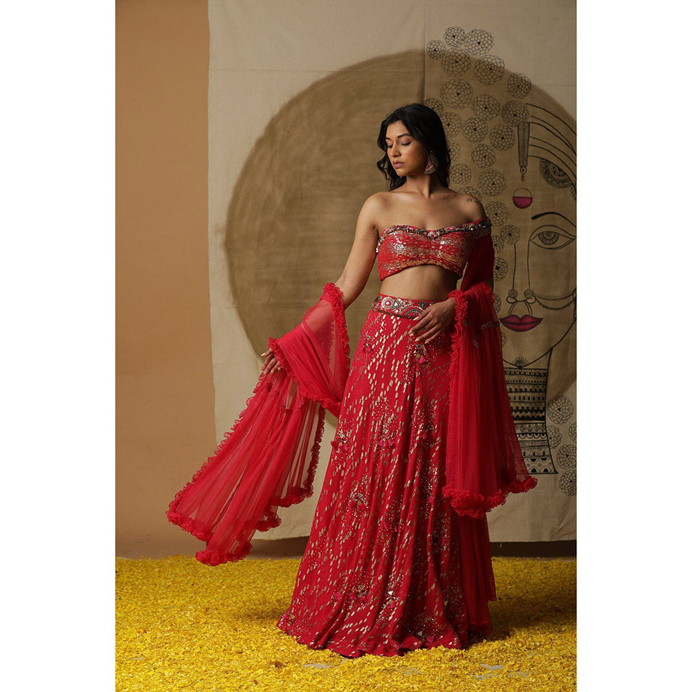 Arpita Sulakshana Red Blouse Lehenga with Dupatta (Set of 3)