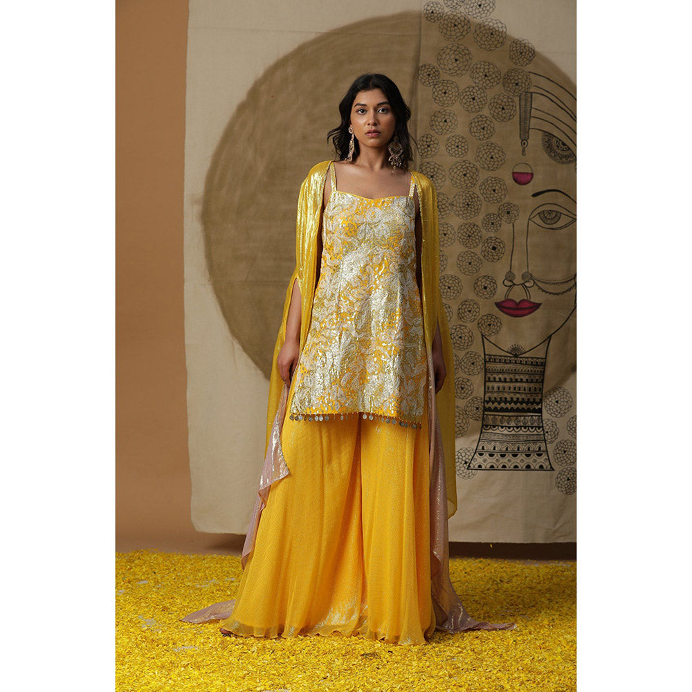 Arpita Sulakshana Yellow Kurta Palazzo with Cape (Set of 3)