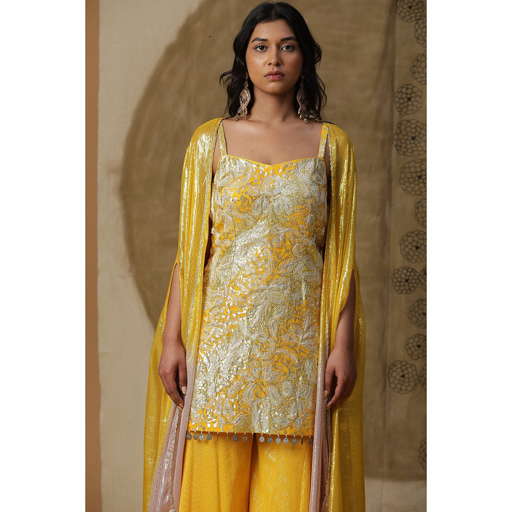 Arpita Sulakshana Yellow Kurta Palazzo with Cape (Set of 3)