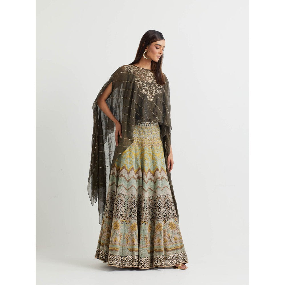KAVITA BHARTIA Embroidered Cape with Skirt in Multi Color (Set of 2)