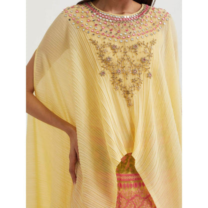 KAVITA BHARTIA Embroidered Cape with Skirt in Yellow (Set of 2)