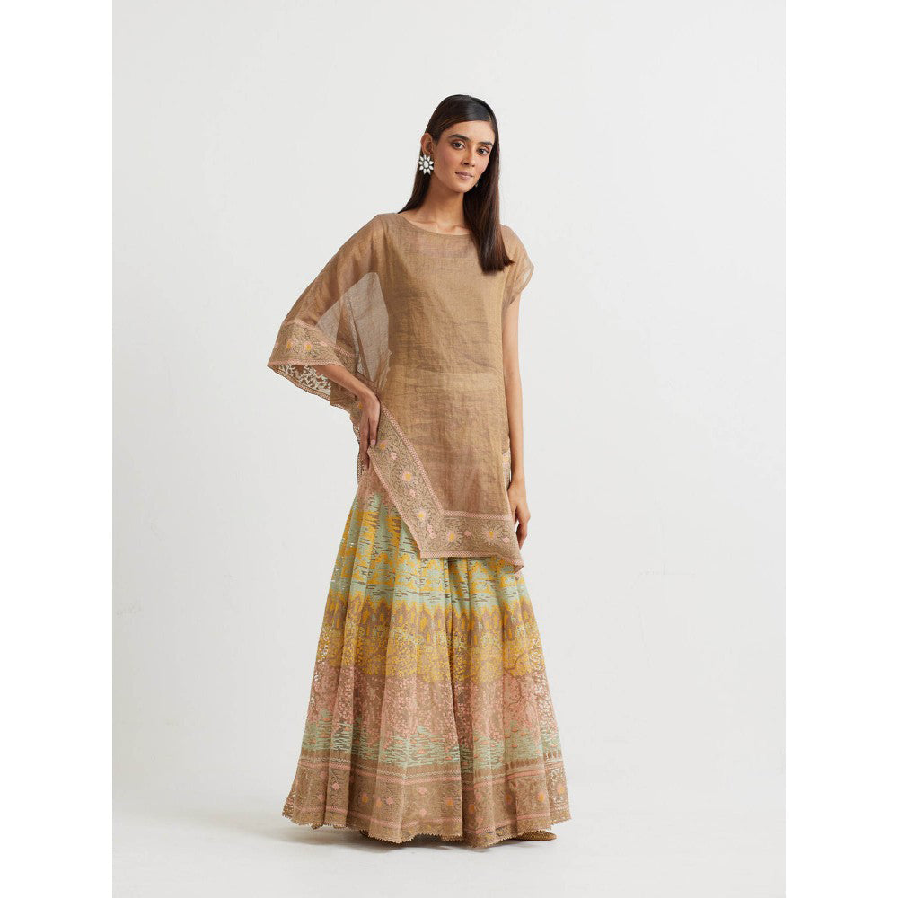KAVITA BHARTIA Floral Cape with Sharara in Multi-Color (Set of 3)