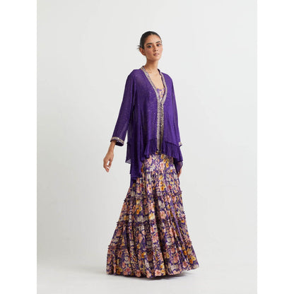 KAVITA BHARTIA Jacket with Floral Skirt in Purple (Set of 2)