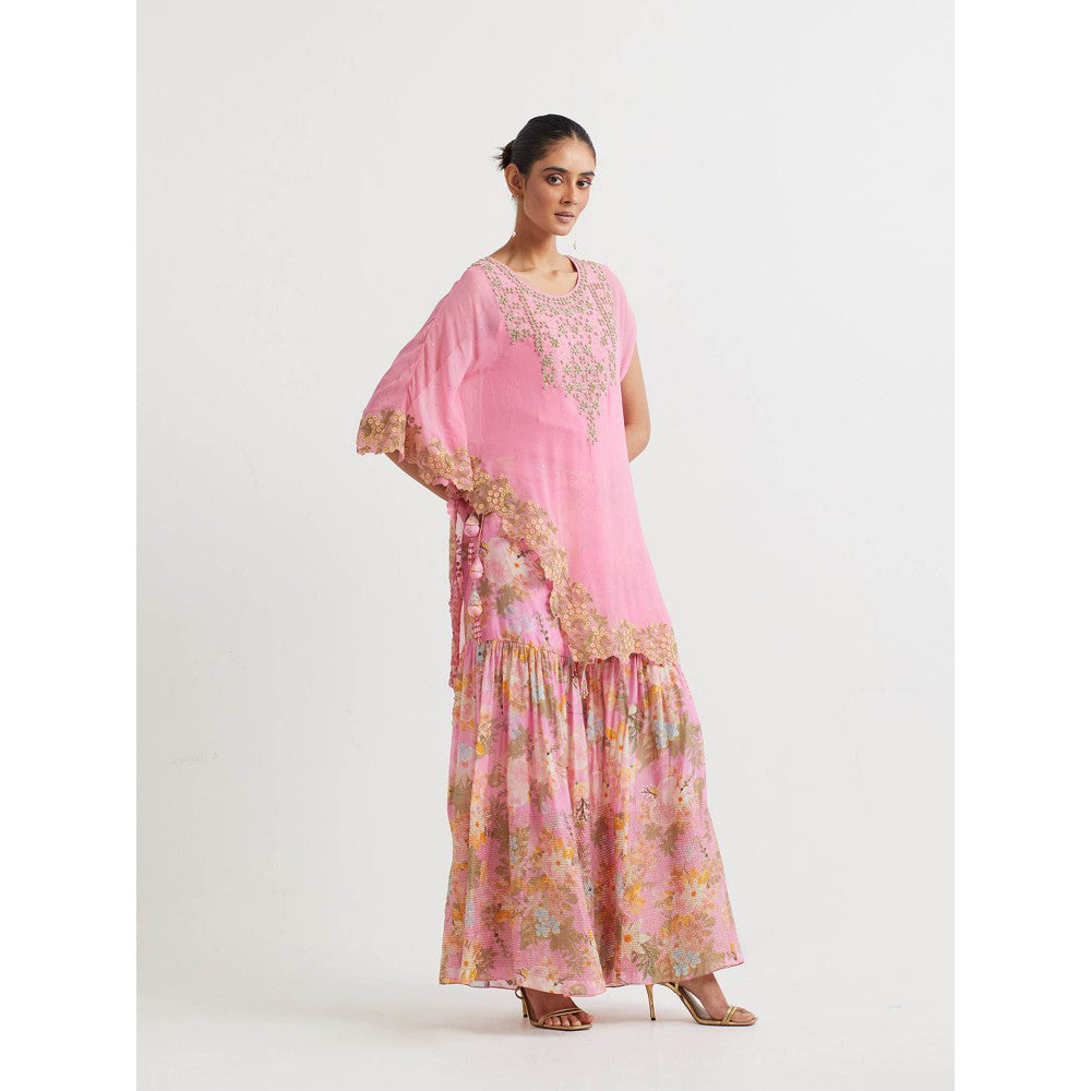 KAVITA BHARTIA Cape & Floral Sharara in Pink (Set of 2)