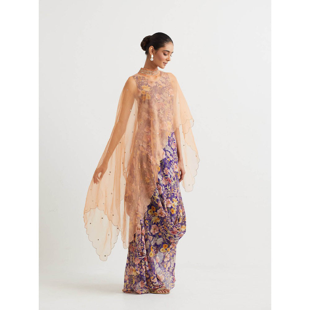 KAVITA BHARTIA Cape with Floral Dress in Multi-Color (Set of 2)