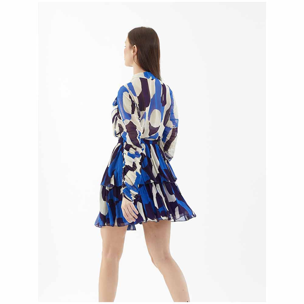 KoAi White and Blue Abstract Bow Tie Top