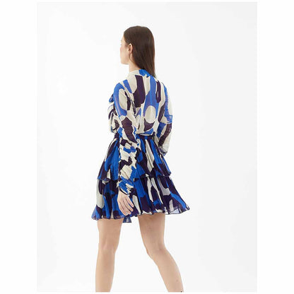 KoAi White and Blue Abstract Bow Tie Top
