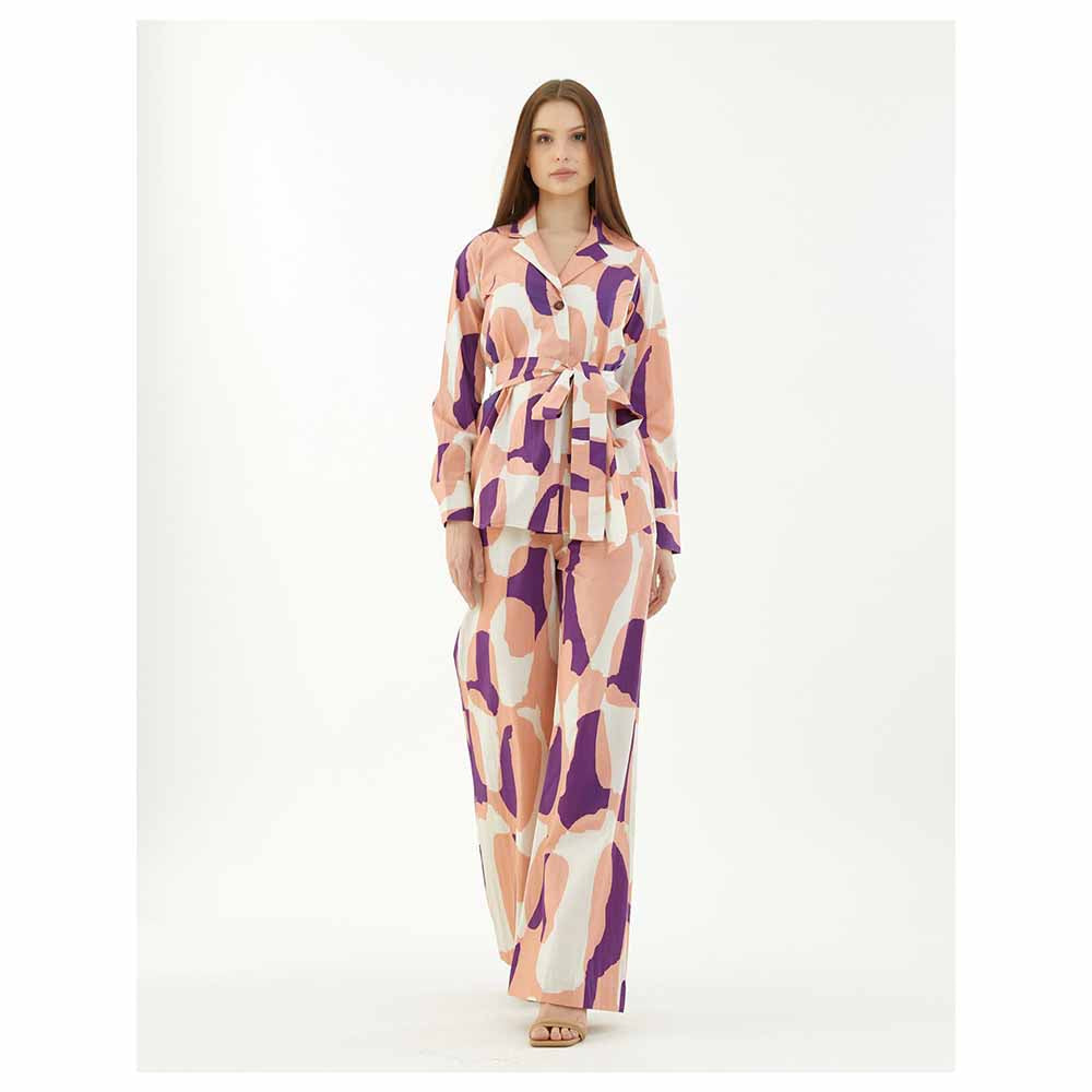 KoAi Purple, White and Orange Abstract Shirt (Set of 2)