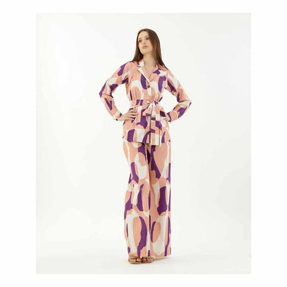 KoAi Purple, White and Orange Abstract Shirt (Set of 2)