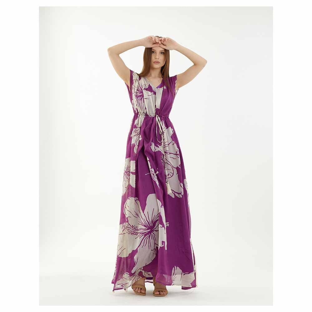 KoAi Purple and White Floral Kaftan (Set of 2)